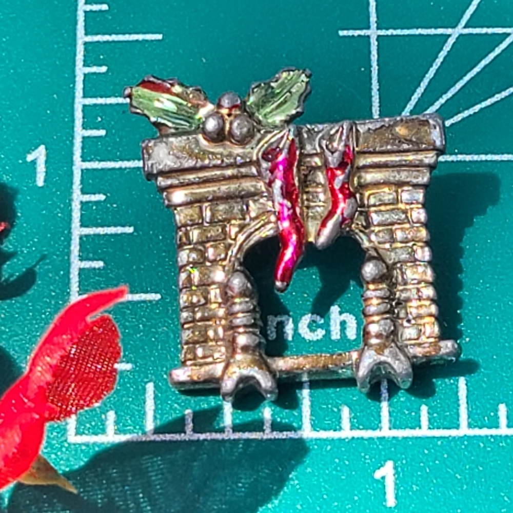 Festive Fireplace Brooch With Stockings